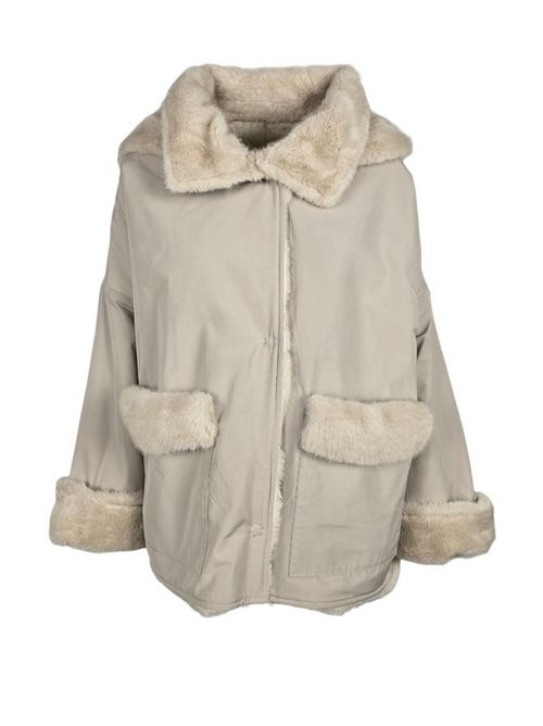 giaccone donna in nylon con interno in eco-pelliccia reversibile sabbia Collection Privèe? | RY8010-VIMMO1107